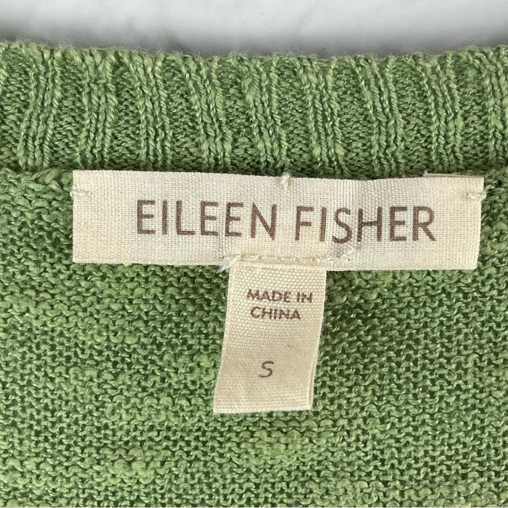 Eileen Fisher Green Linen Sweater Vest Cardigan Lagenlook Minimalist Sz. S - Picture 8 of 9